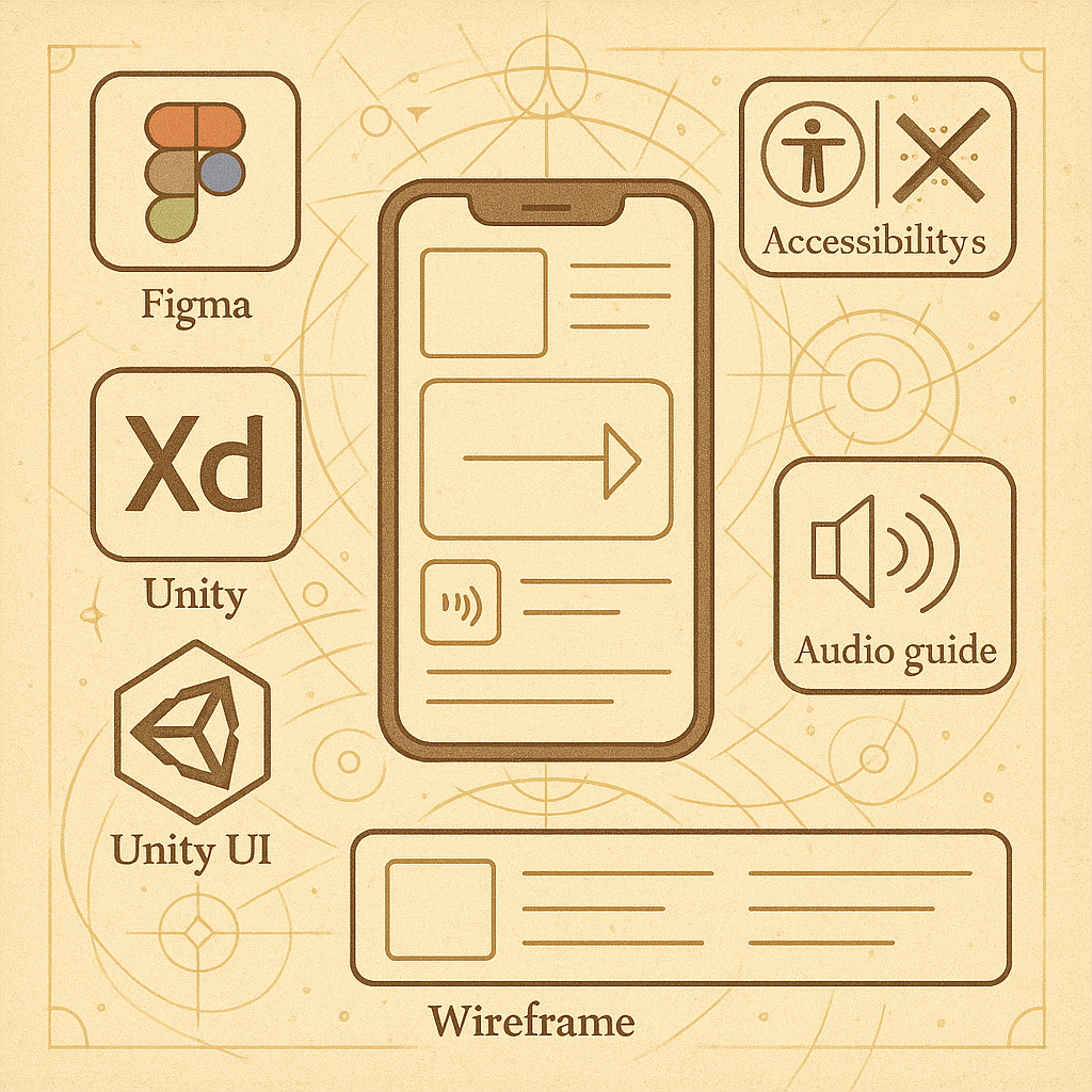 UX / XR Interface Designer wireframe and accessibility illustration